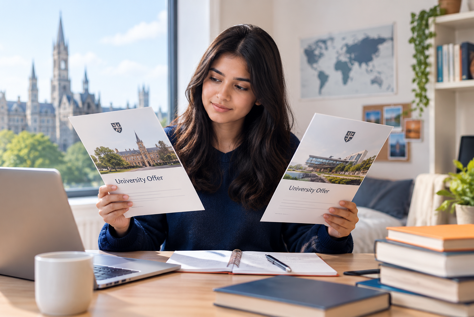 Indian student comparing two university offers